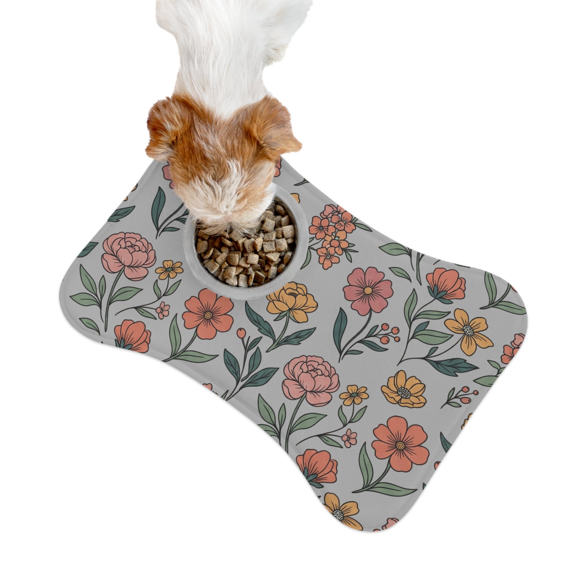 Grey Floral Pet Feeding Mat