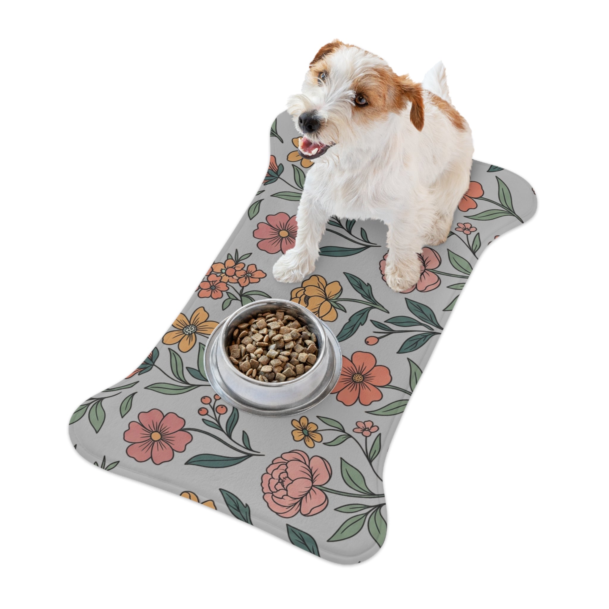 Grey Floral Pet Feeding Mat