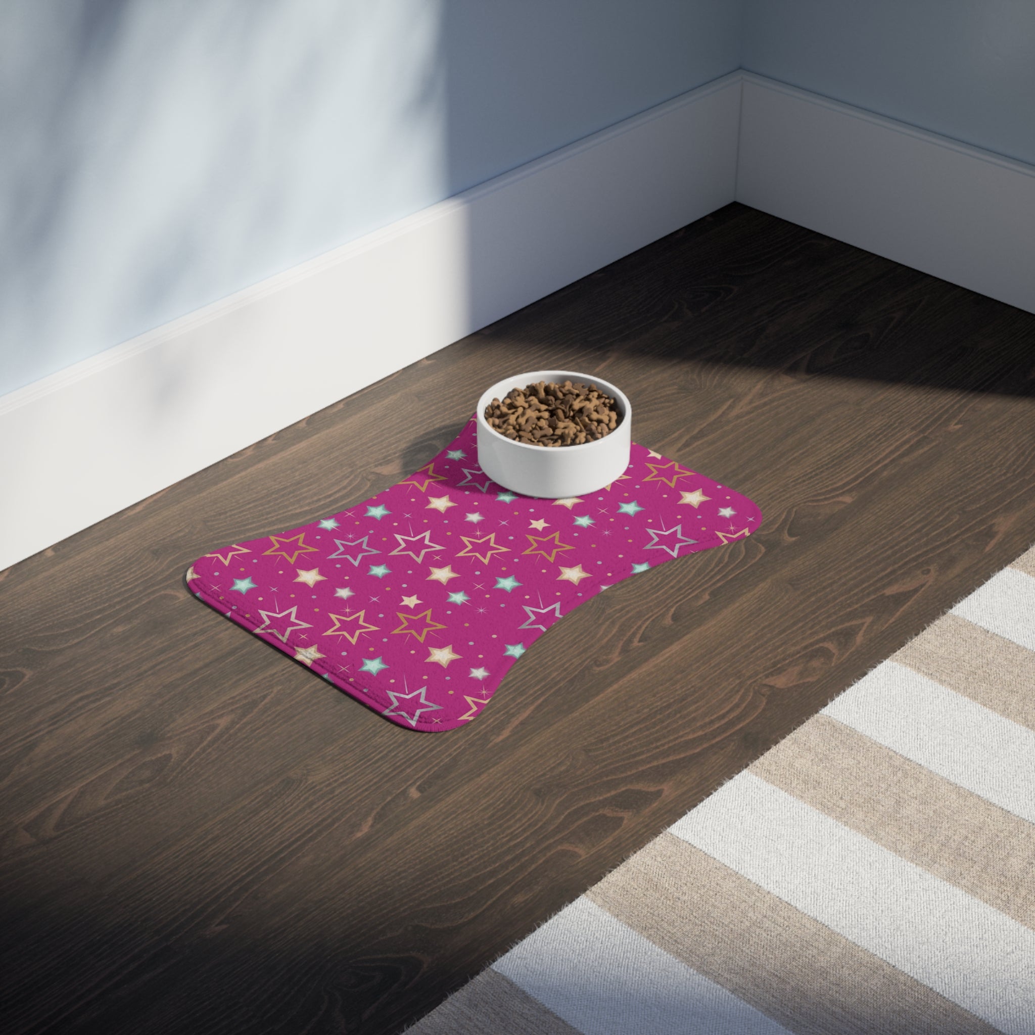 Pink Star Pattern Pet Feeding Mat