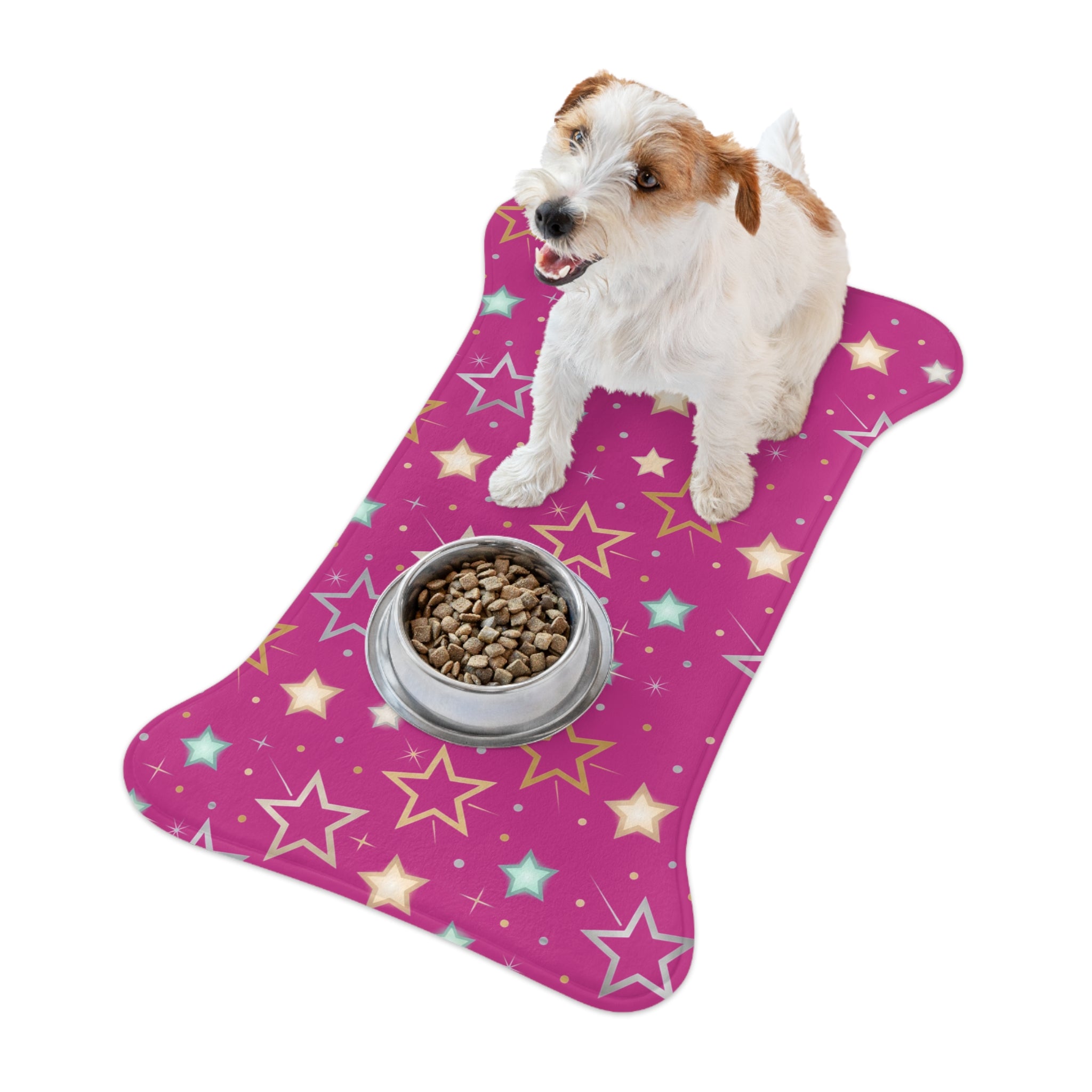 Pink Star Pattern Pet Feeding Mat