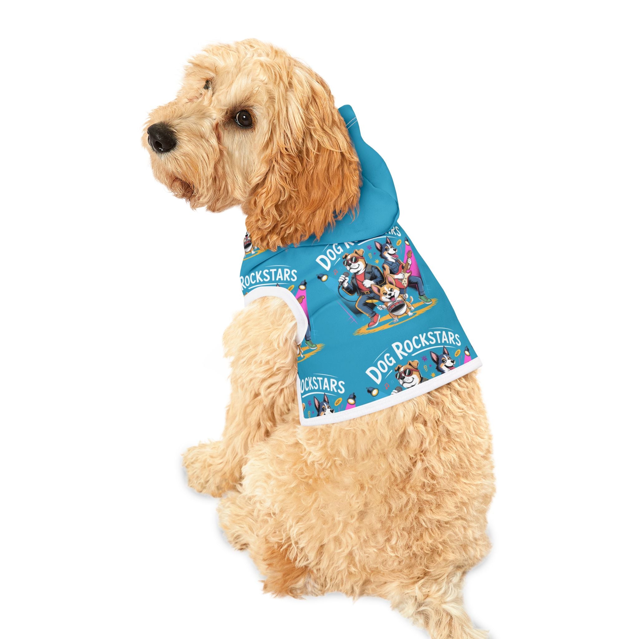 Turquoise Blue Dog Rockstar Pattern Hoodie