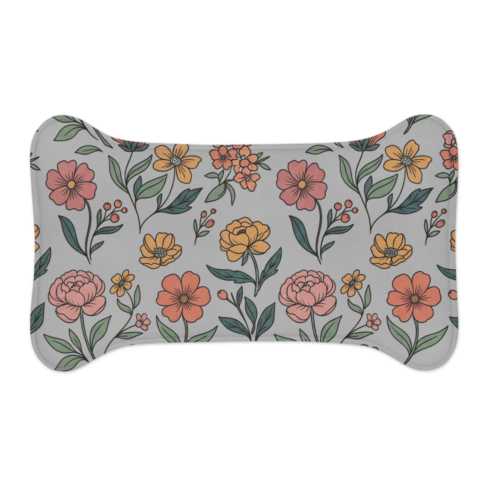 Grey Floral Pet Feeding Mat