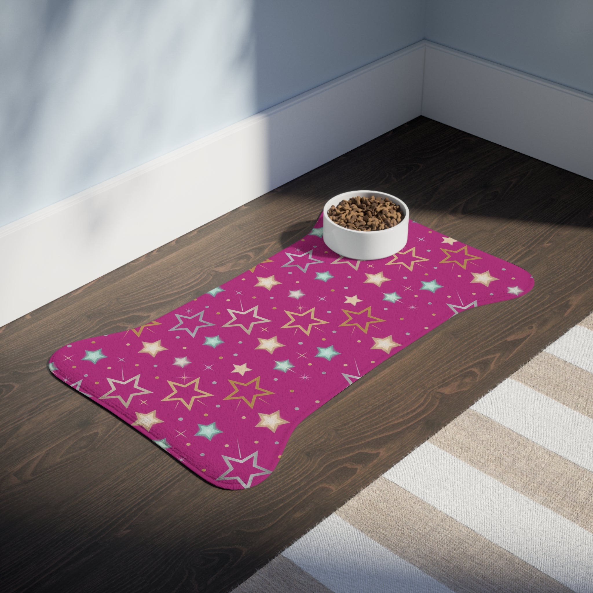 Pink Star Pattern Pet Feeding Mat