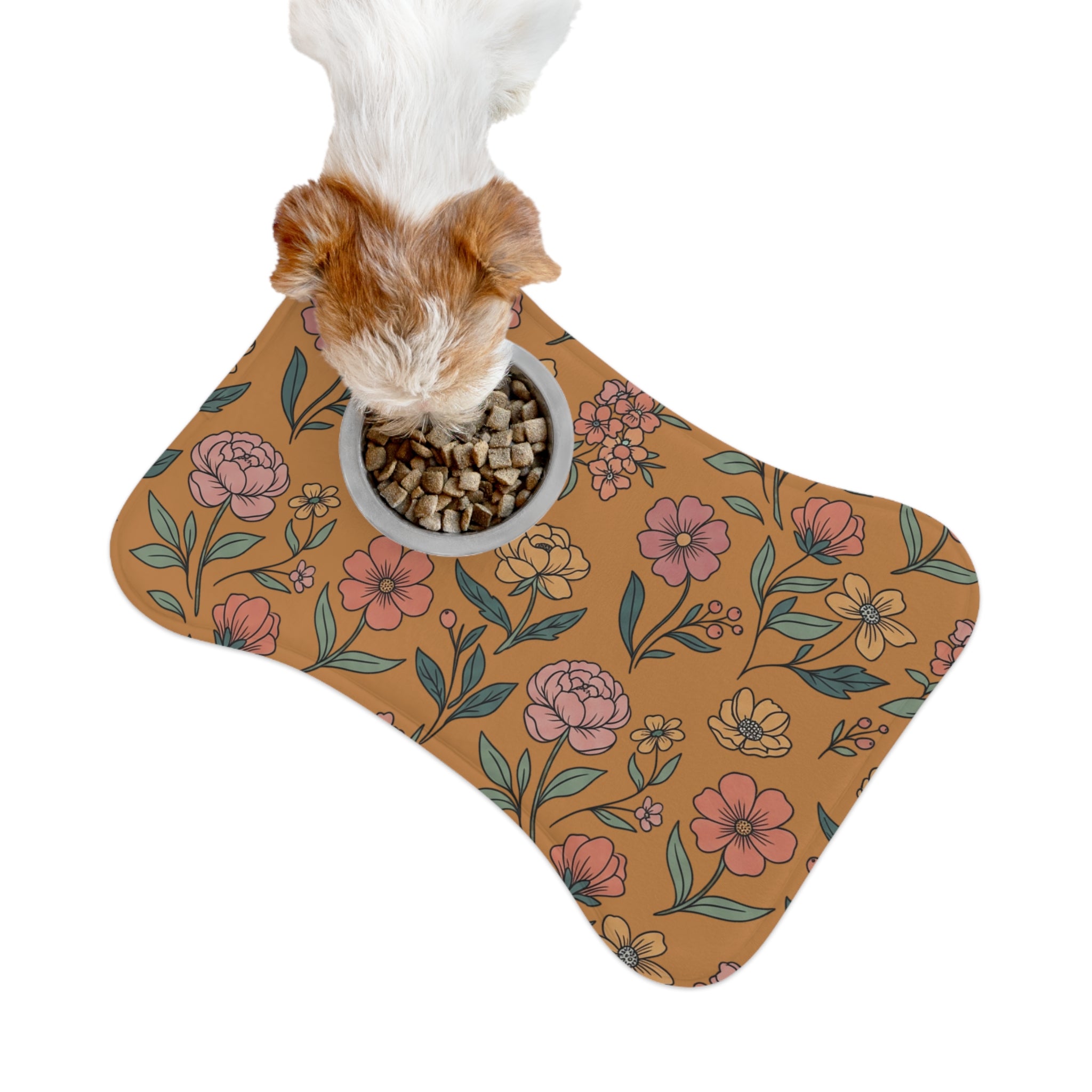 Brown Floral Pet Feeding Mat
