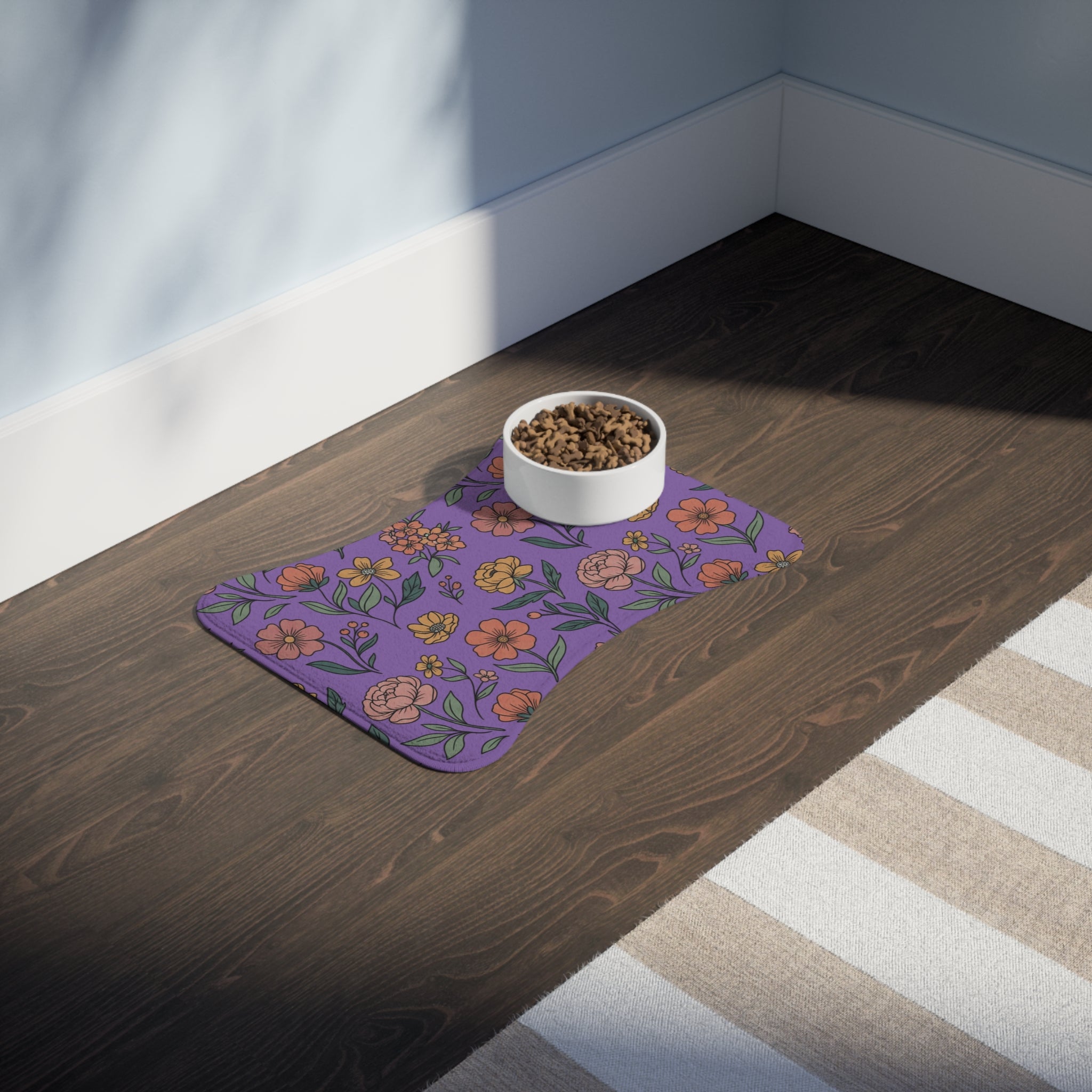 Purple Floral Pet Feeding Mat