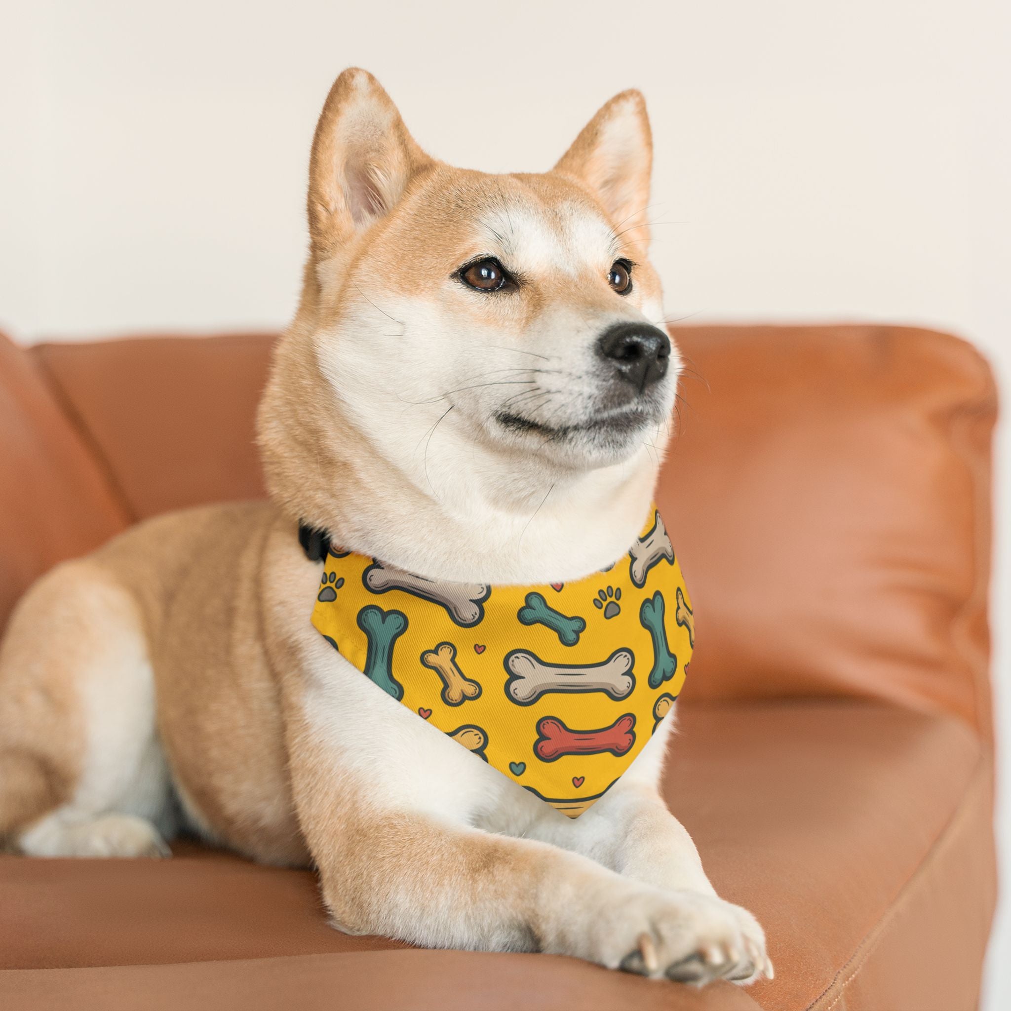 Yellow Dog Bone Pattern Bandana Collar