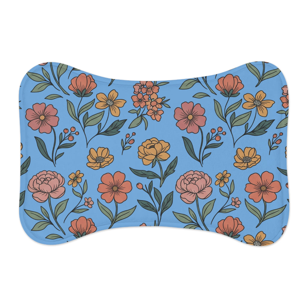 Light Blue Floral Pet Feeding Mat