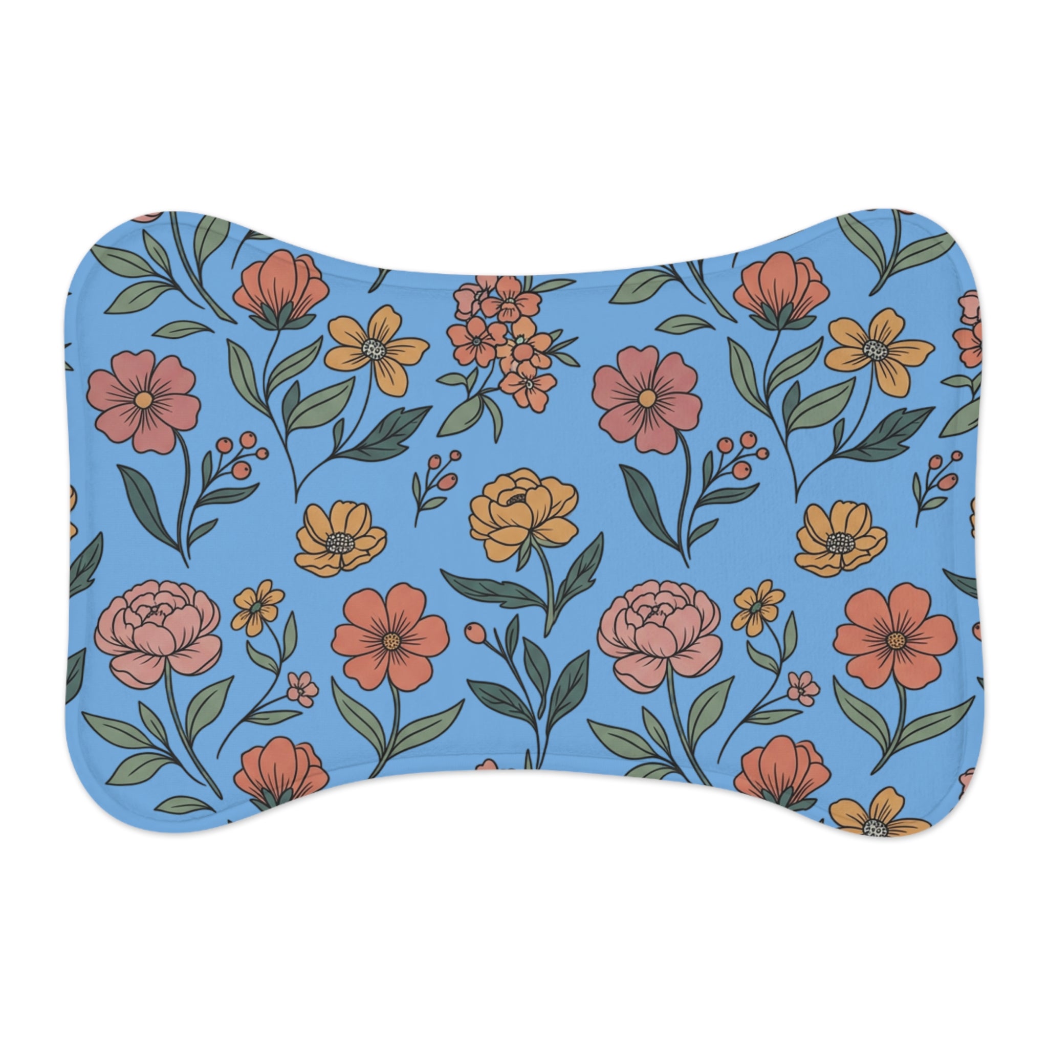 Light Blue Floral Pet Feeding Mat