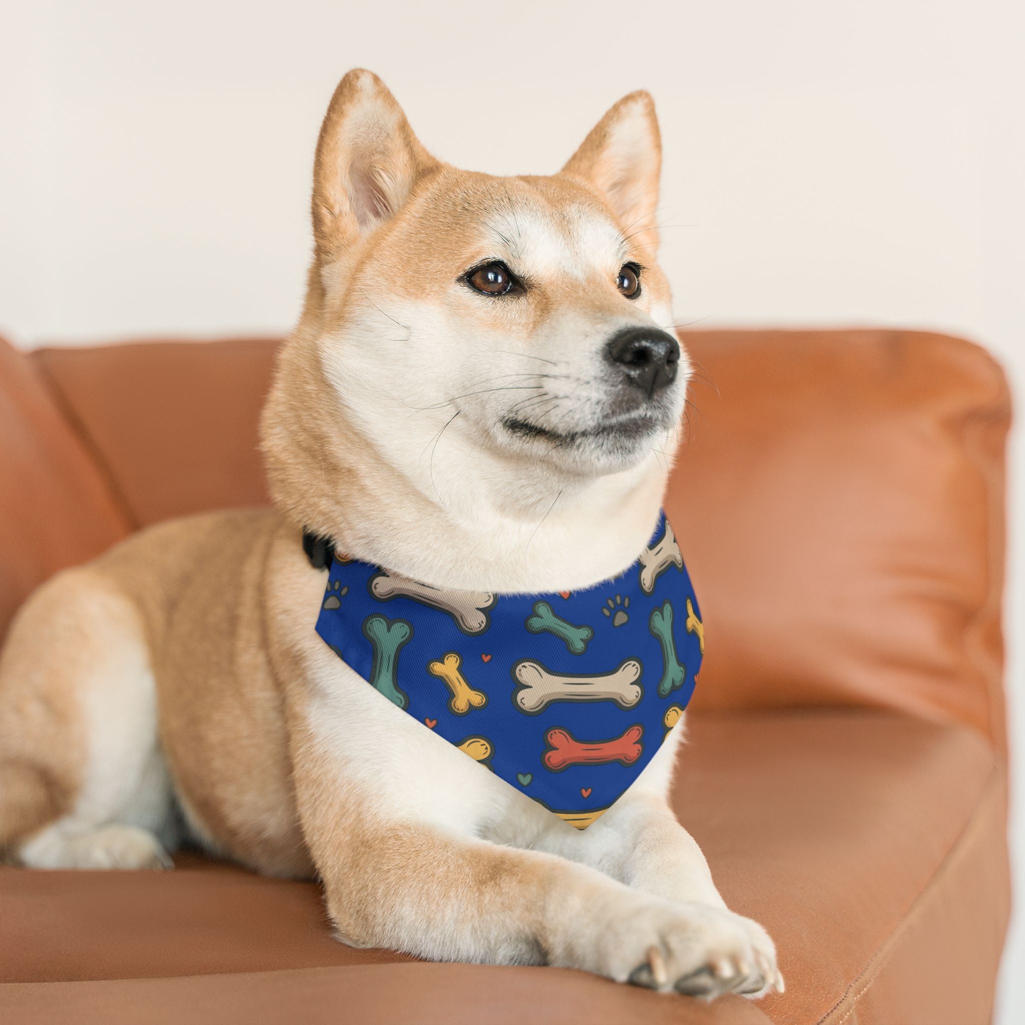 Blue Dog Bone Pattern Bandana Collar