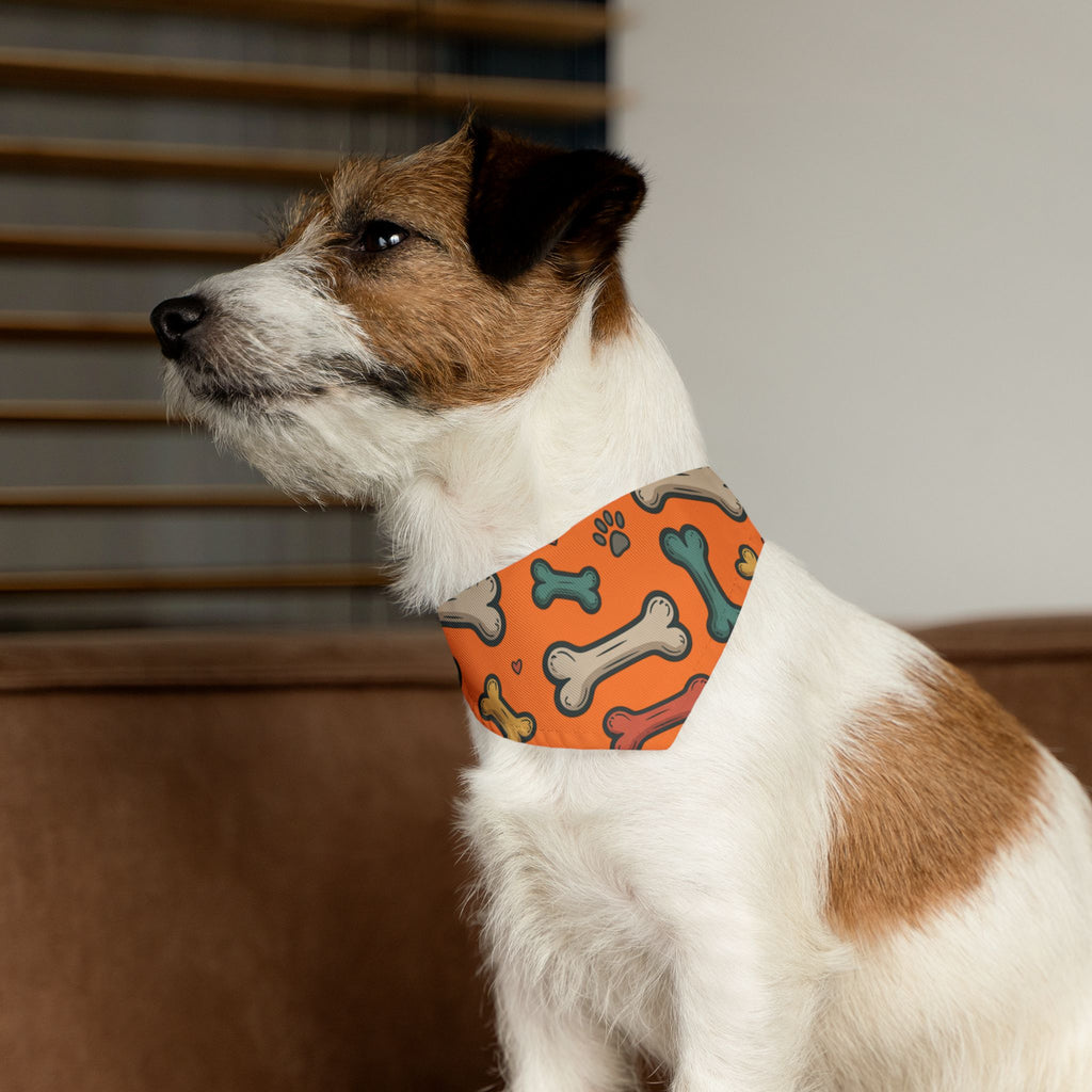 Orange Dog Bone Pattern Bandana Collar