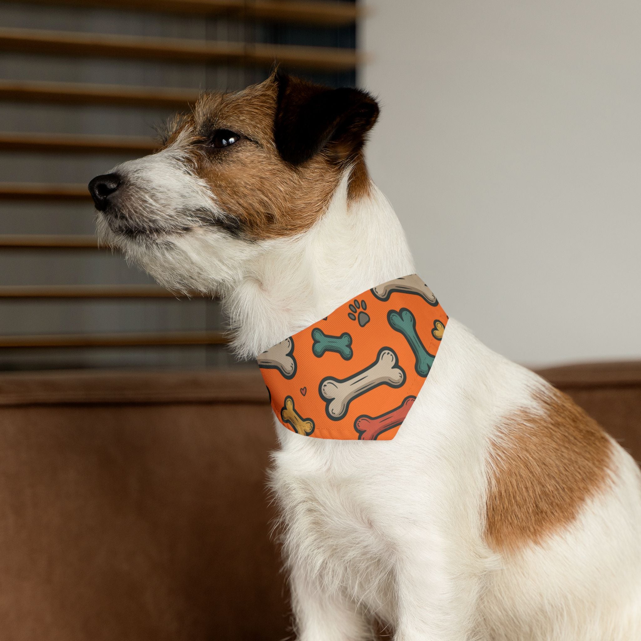 Orange Dog Bone Pattern Bandana Collar