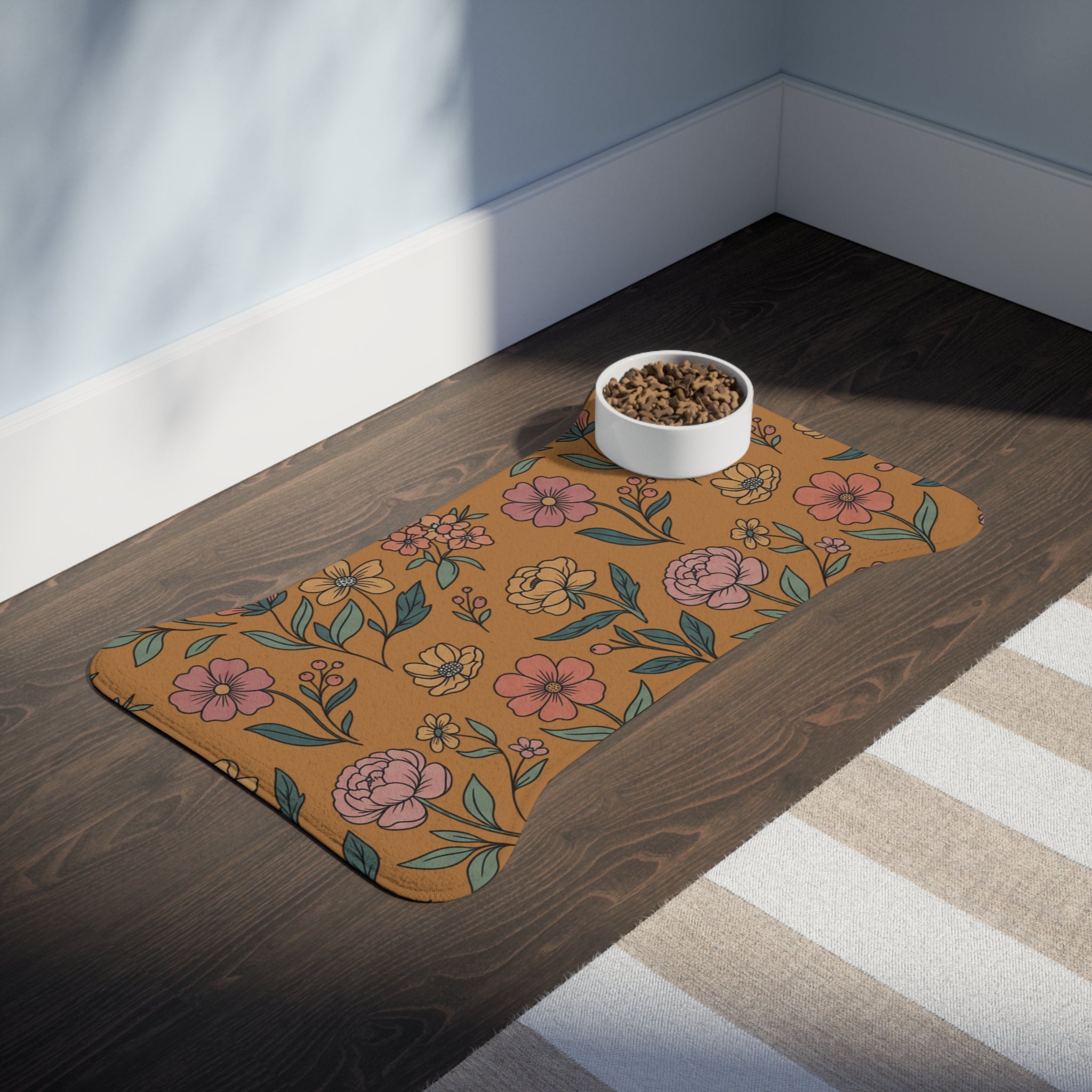 Brown Floral Pet Feeding Mat