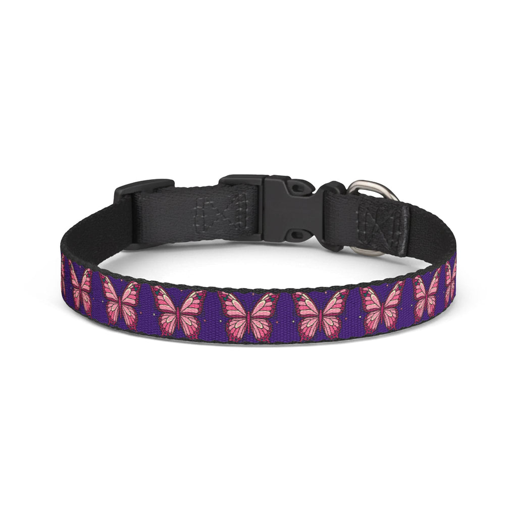 Purple Pet Collar with Pink Butterfly Pattern