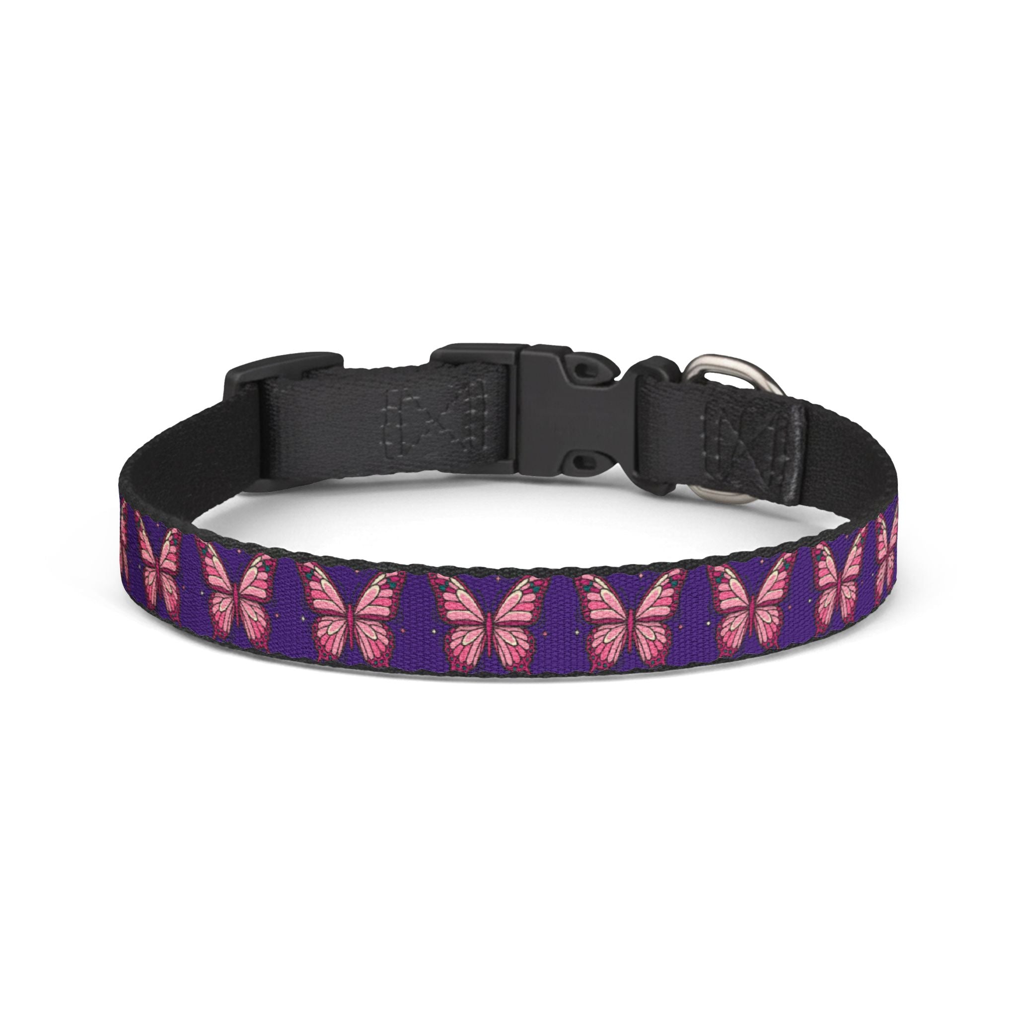 Purple Pet Collar with Pink Butterfly Pattern