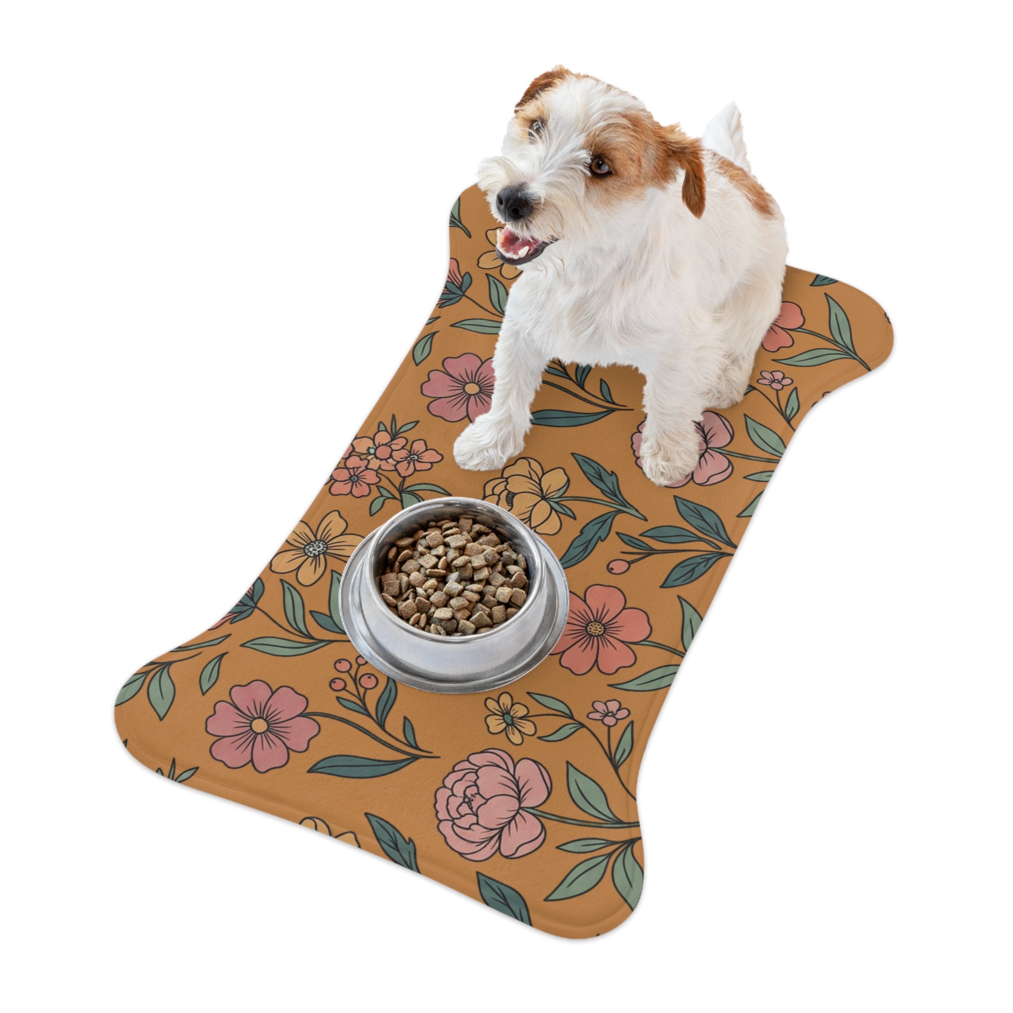 Brown Floral Pet Feeding Mat