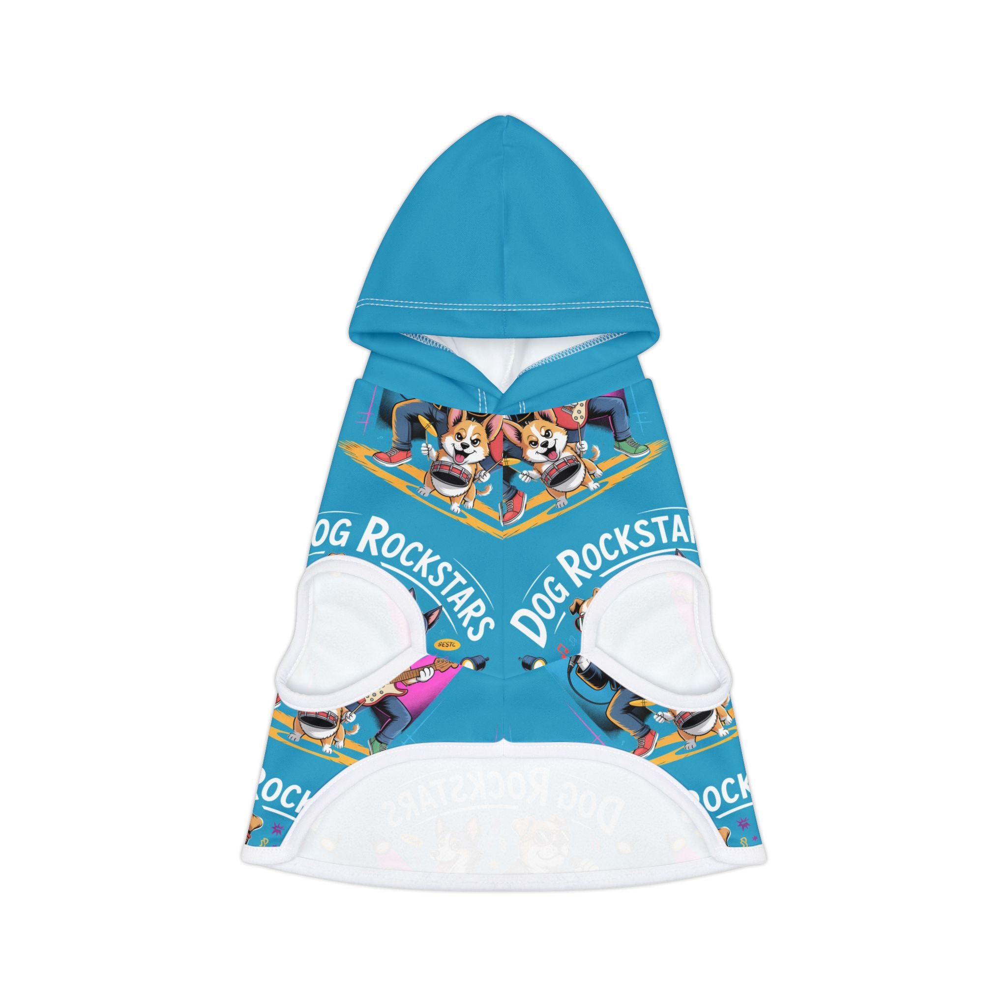 Turquoise Blue Dog Rockstar Pattern Hoodie