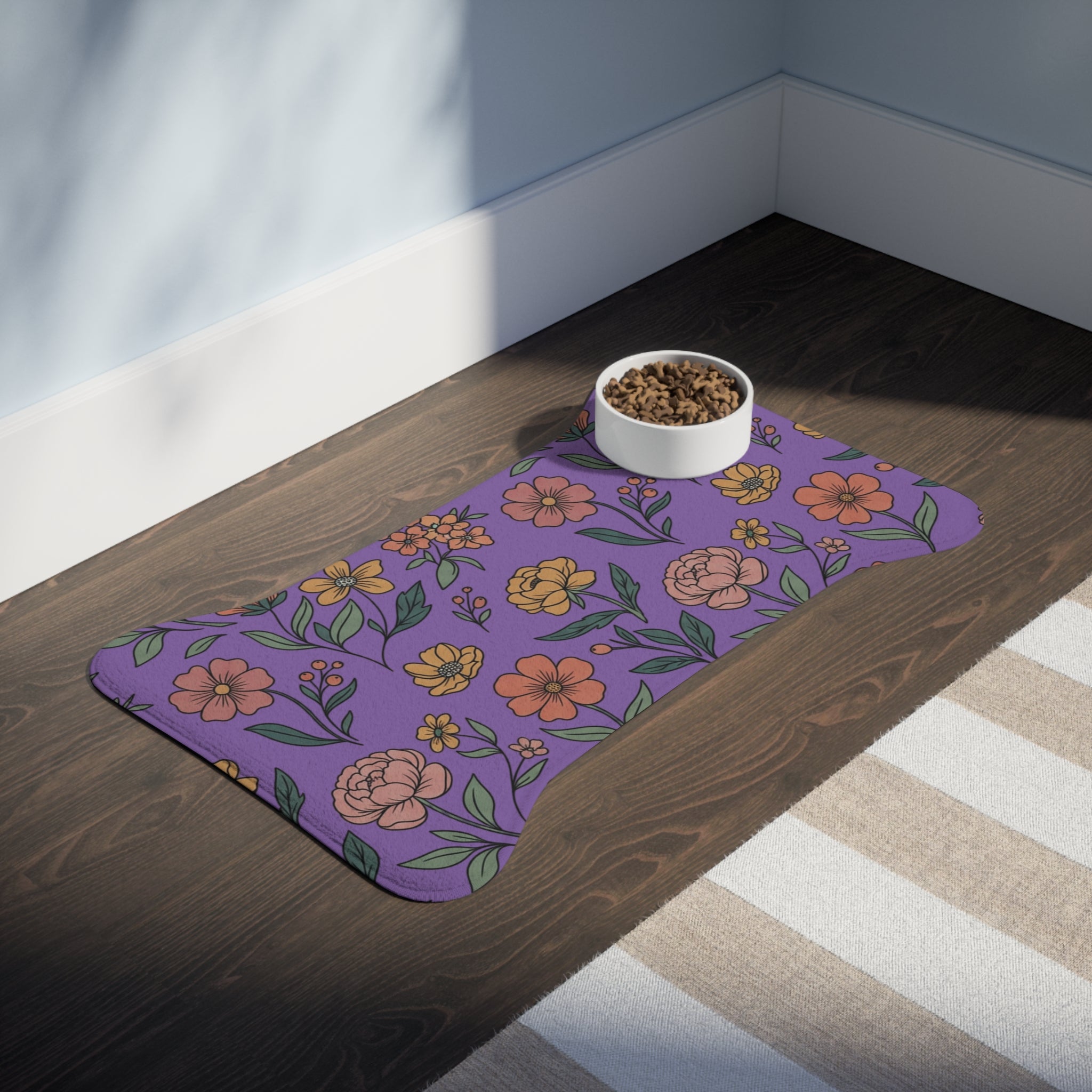 Purple Floral Pet Feeding Mat