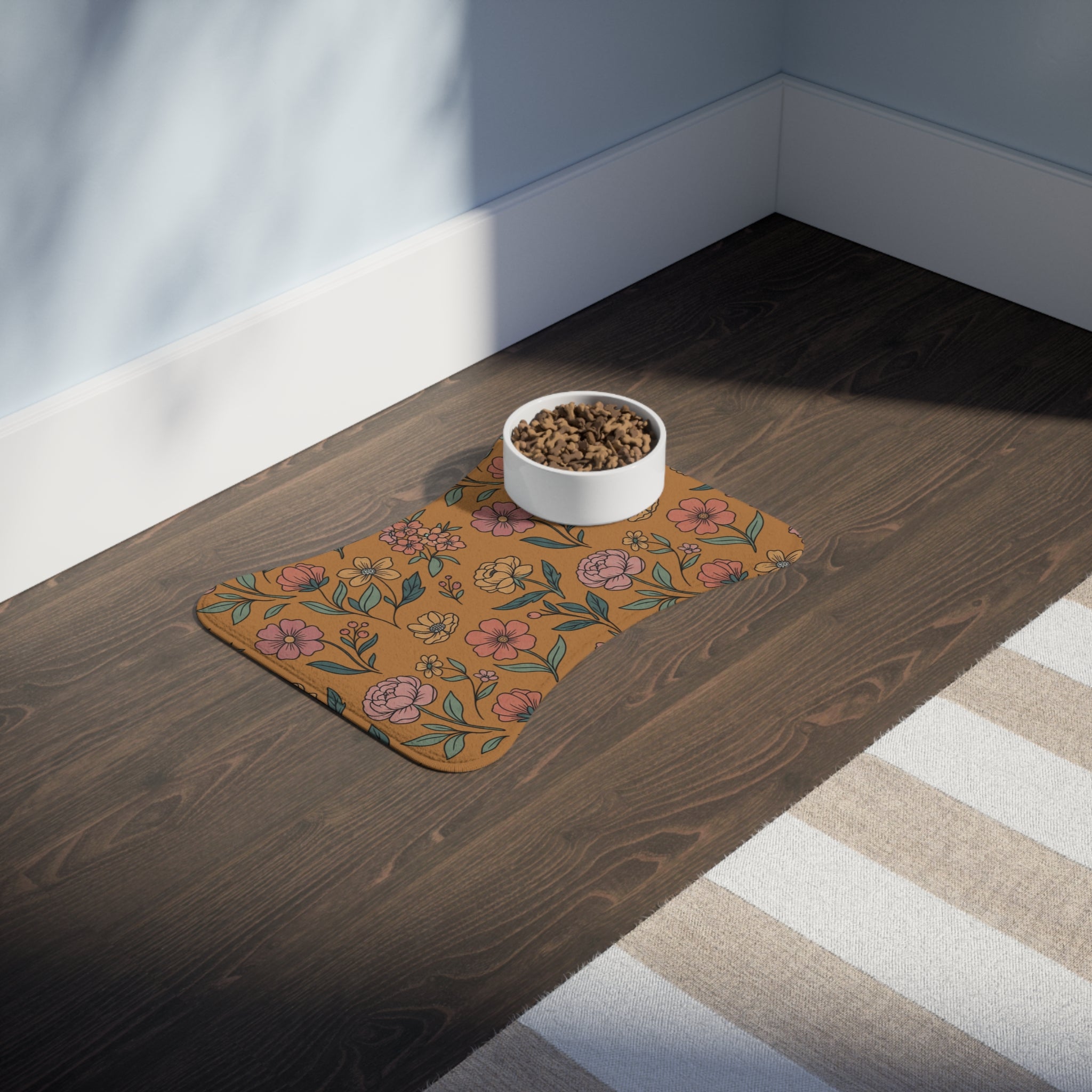 Brown Floral Pet Feeding Mat