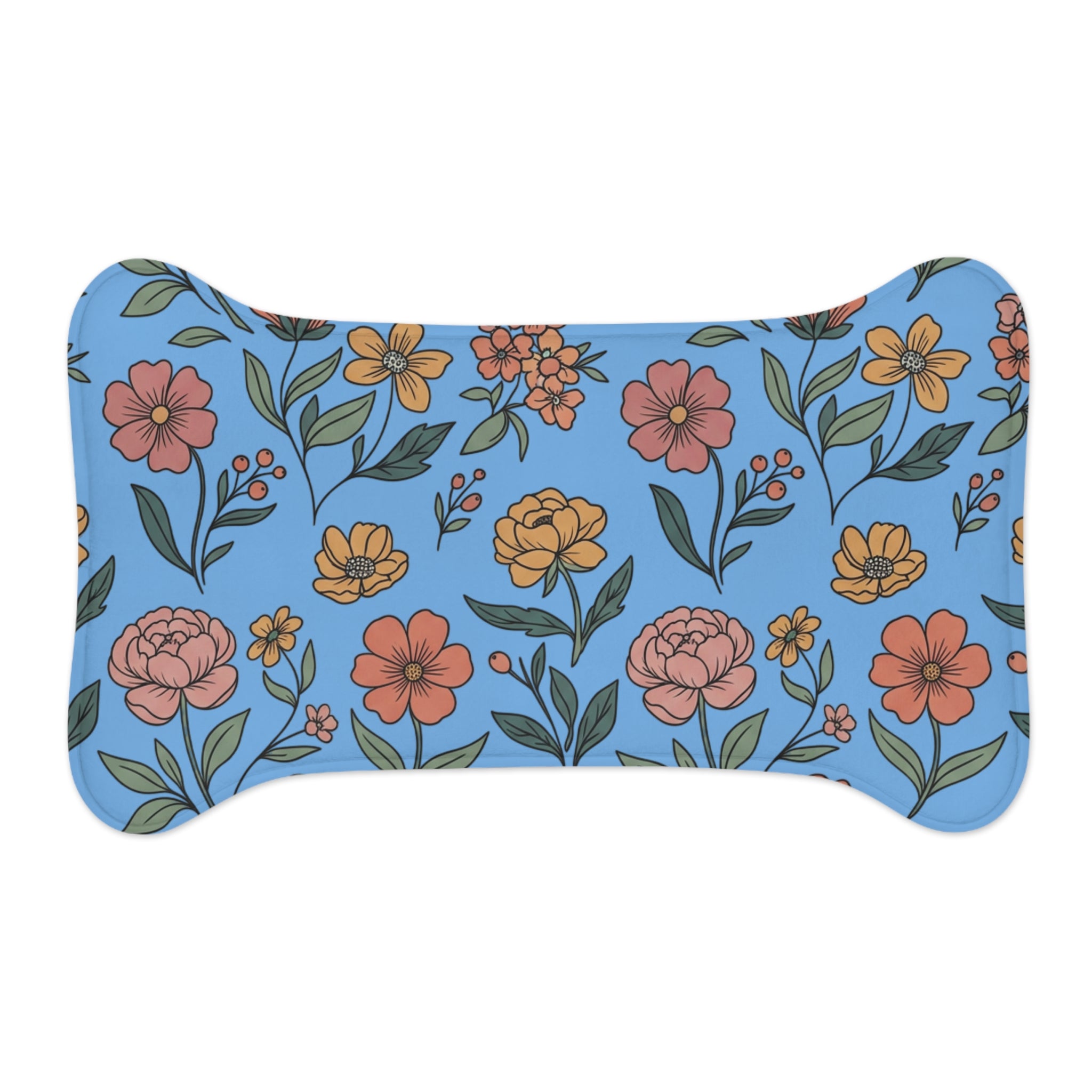 Light Blue Floral Pet Feeding Mat