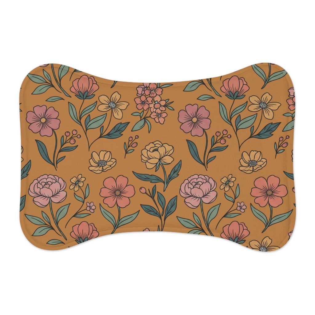 Brown Floral Pet Feeding Mat
