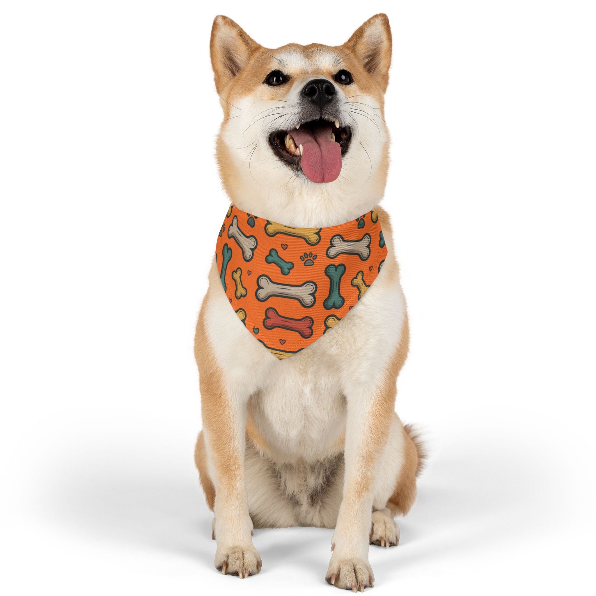 Orange Dog Bone Pattern Bandana Collar