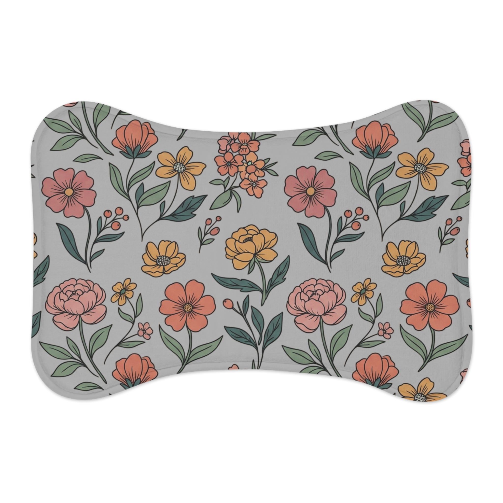 Grey Floral Pet Feeding Mat