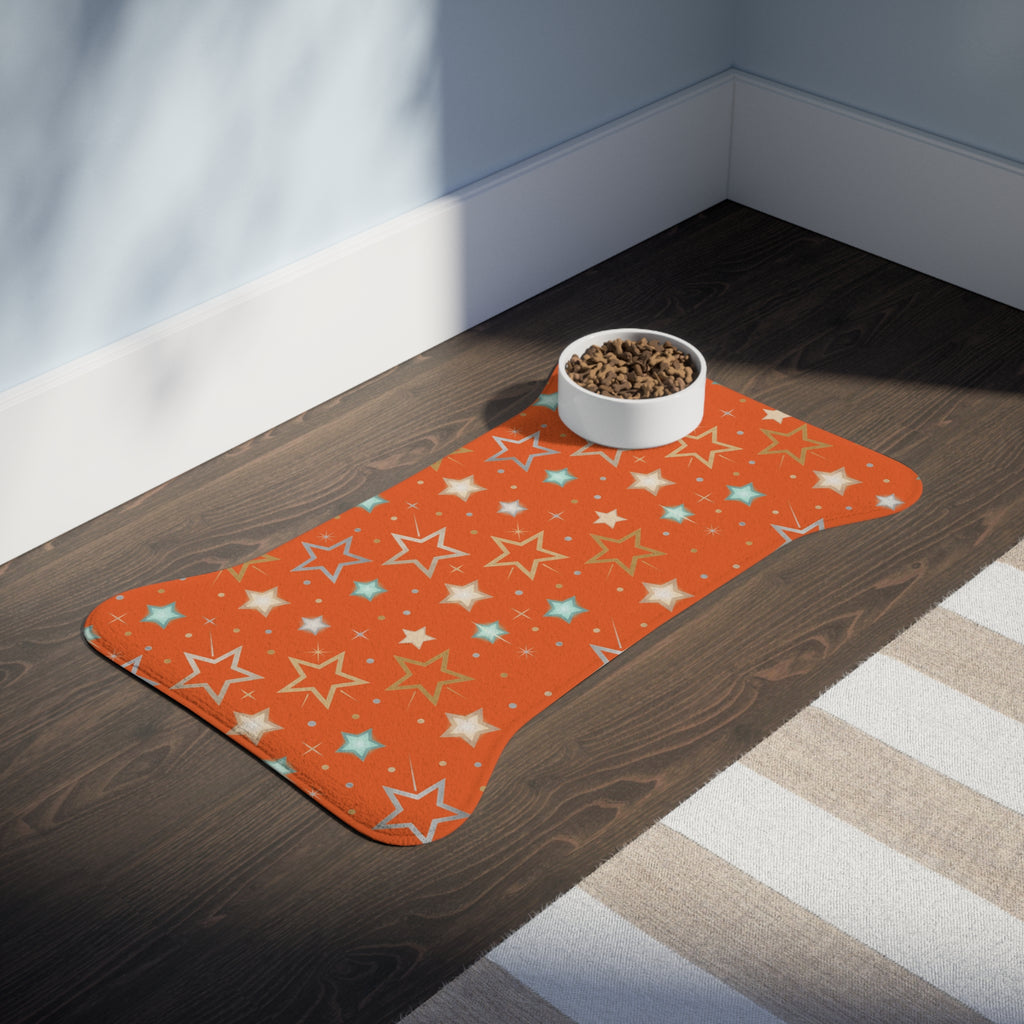 Orange Stat Pattern Pet Feeding Mat