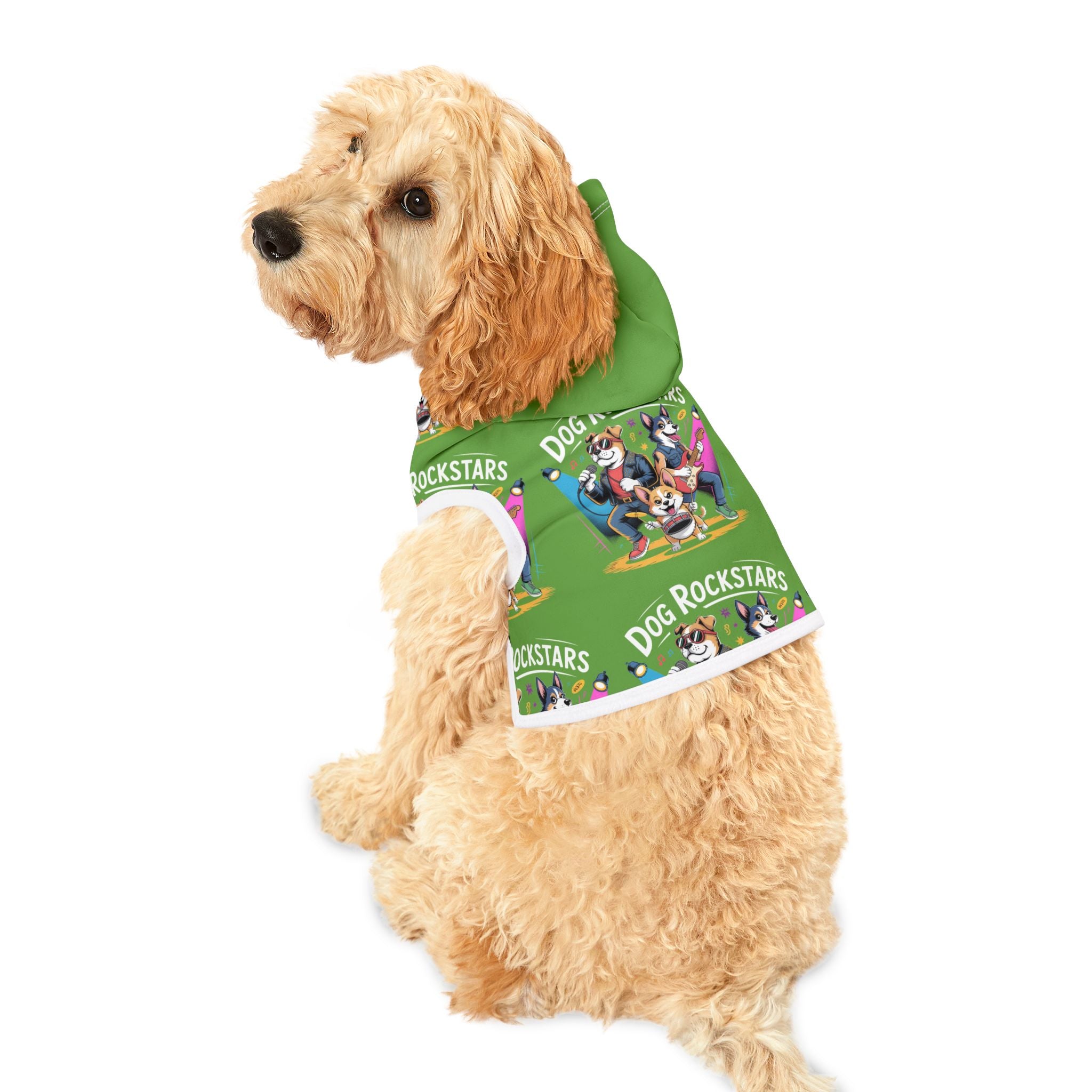 Lime Green Dog Rockstar Pattern Hoodie