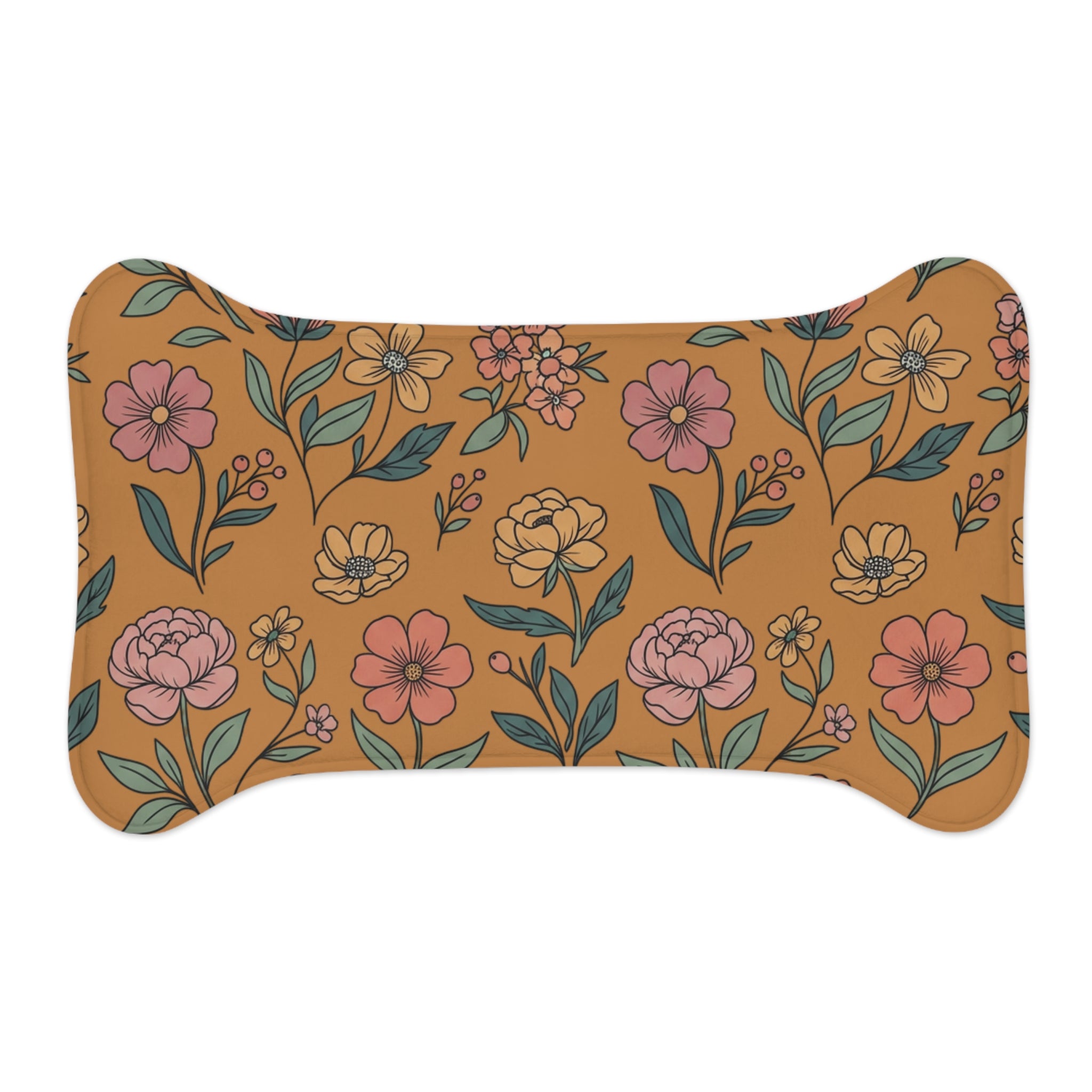 Brown Floral Pet Feeding Mat
